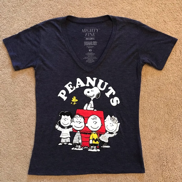Mighty Fine Tops - Peanuts Graphic Tee Cartoon T-Shirt Womens Size XS Extra Small Dark Blue Snoopy
